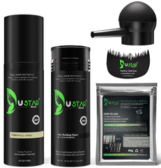 USTAR Hair Fibers jar close-up for natural thickness and easy blend.