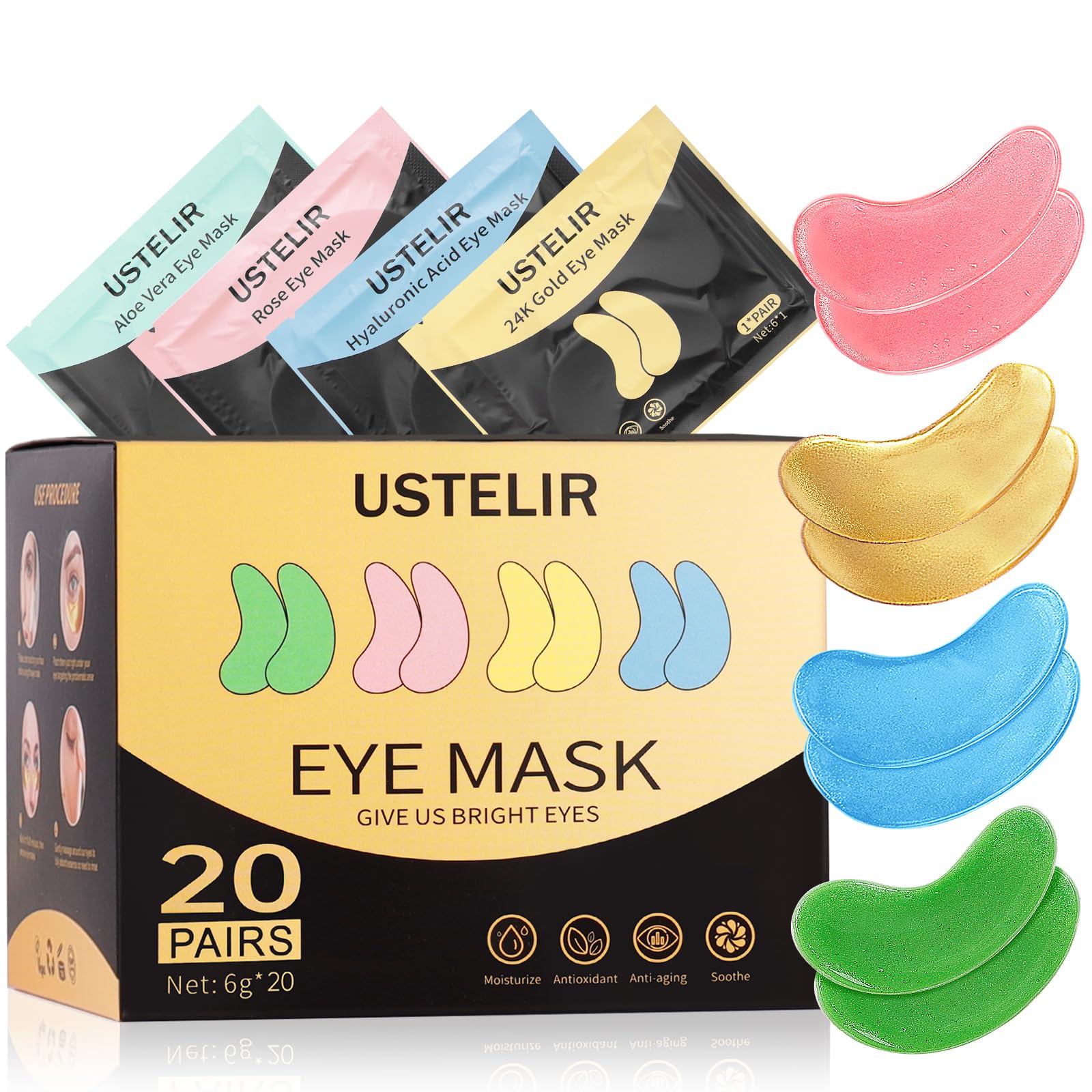 USTELIR 24K Gold eye patch for refreshed under-eye skin and subtle brightening.