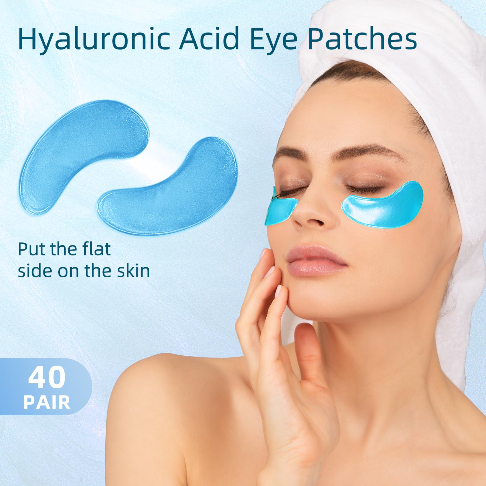 Close-up of applying USTELIR eye patches for a refreshed look.