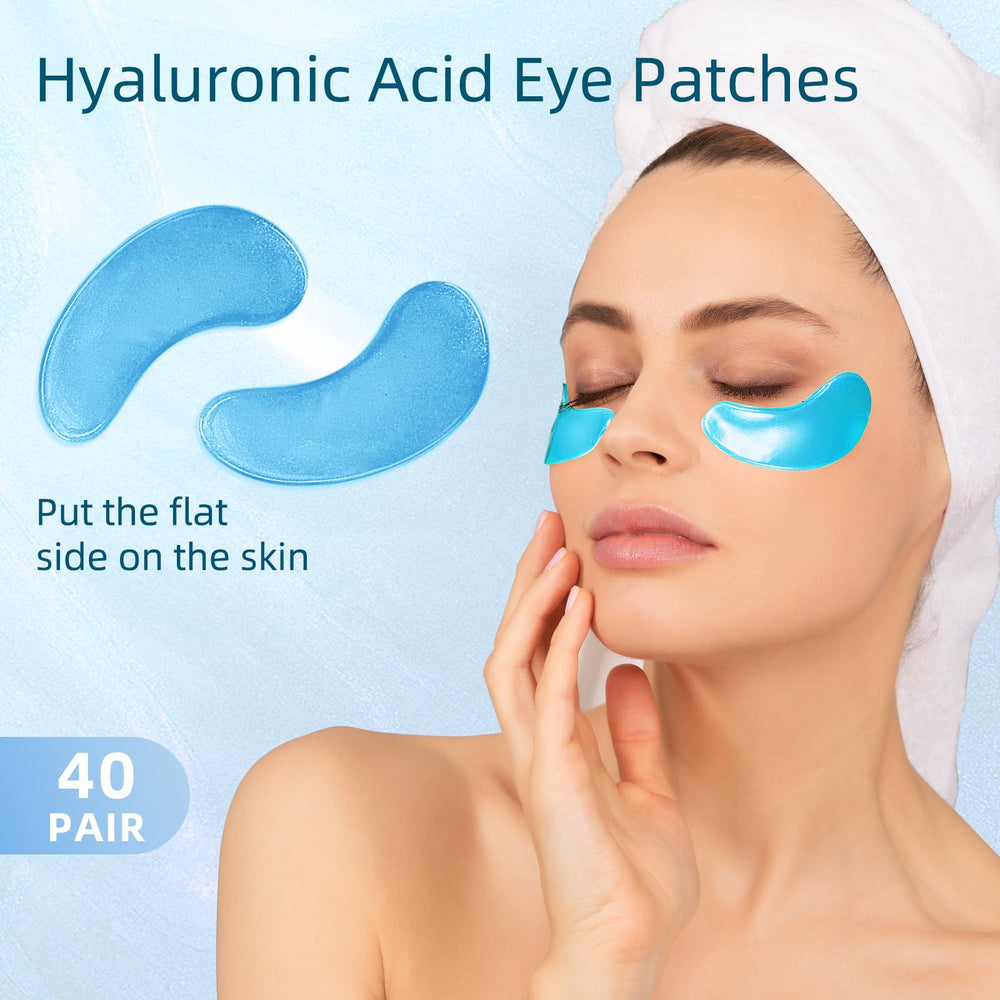 Close-up of applying USTELIR eye patches for a refreshed look.
