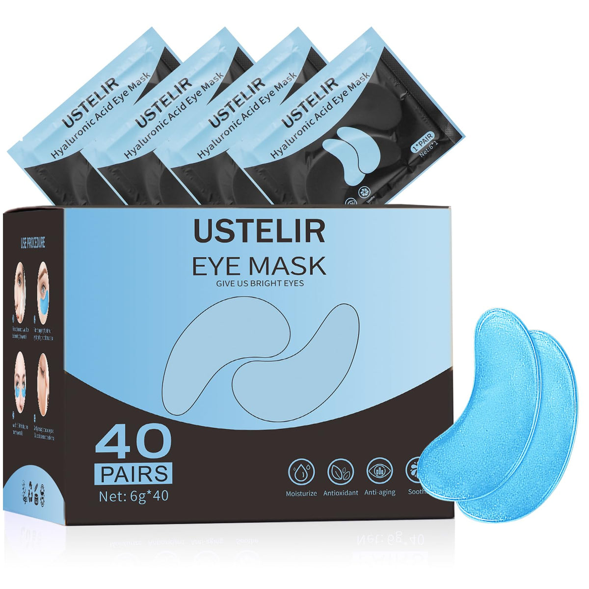 USTELIR Under Eye Patches 40 pairs bundle smooths fatigued under-eye skin.
