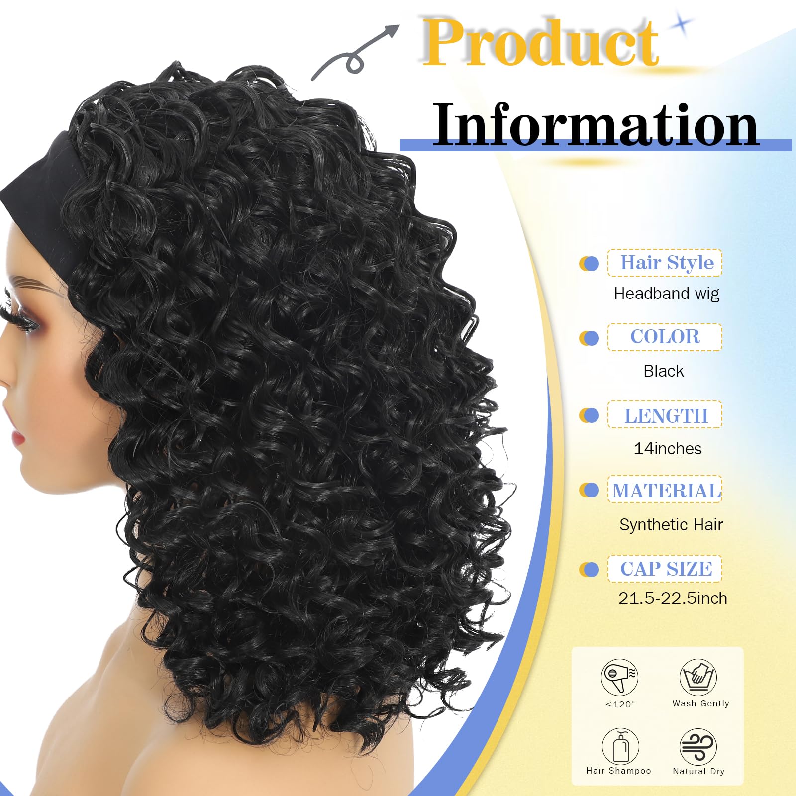Usweety headband wig closeup texture highlights silky fibers and fluffy curls