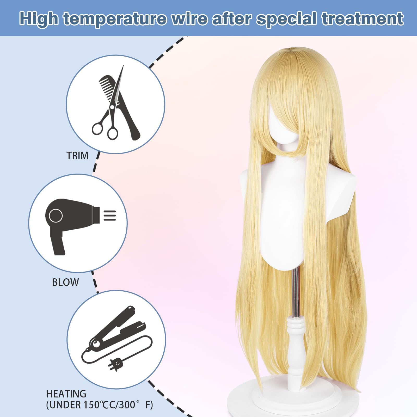 UTIEHD long wig blonde back view reveals full-bodied silhouette for cosplay.