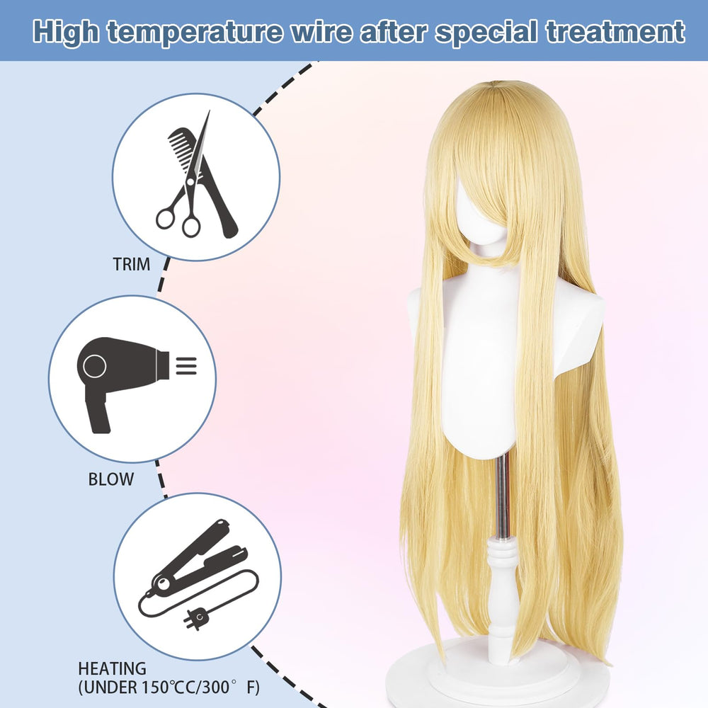 UTIEHD long wig blonde back view reveals full-bodied silhouette for cosplay.