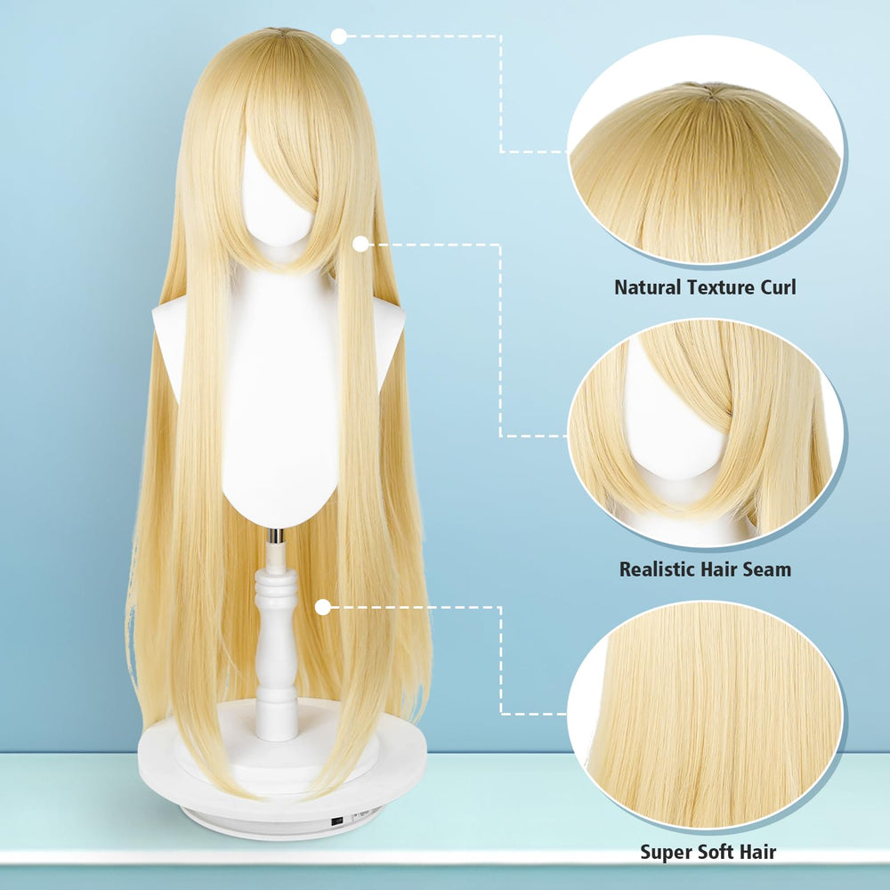 UTIEHD long wig blonde side view shows layered cut for easy styling.