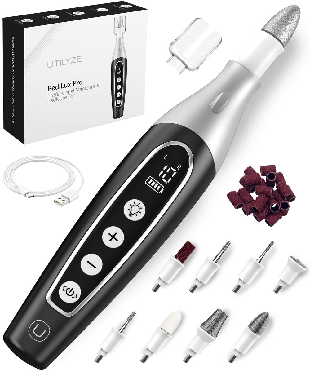 UTILYZE PediLux Pro kit overview showing a complete nail care setup for home use.