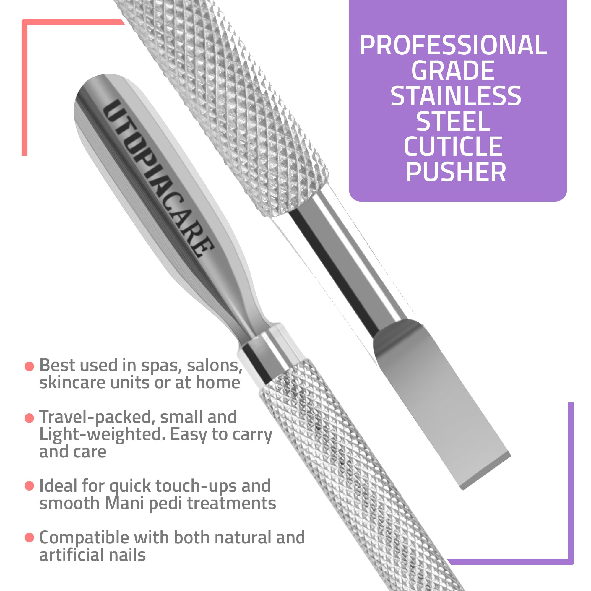 Utopia Care dual-action cuticle tool for shaping and cleaning nails