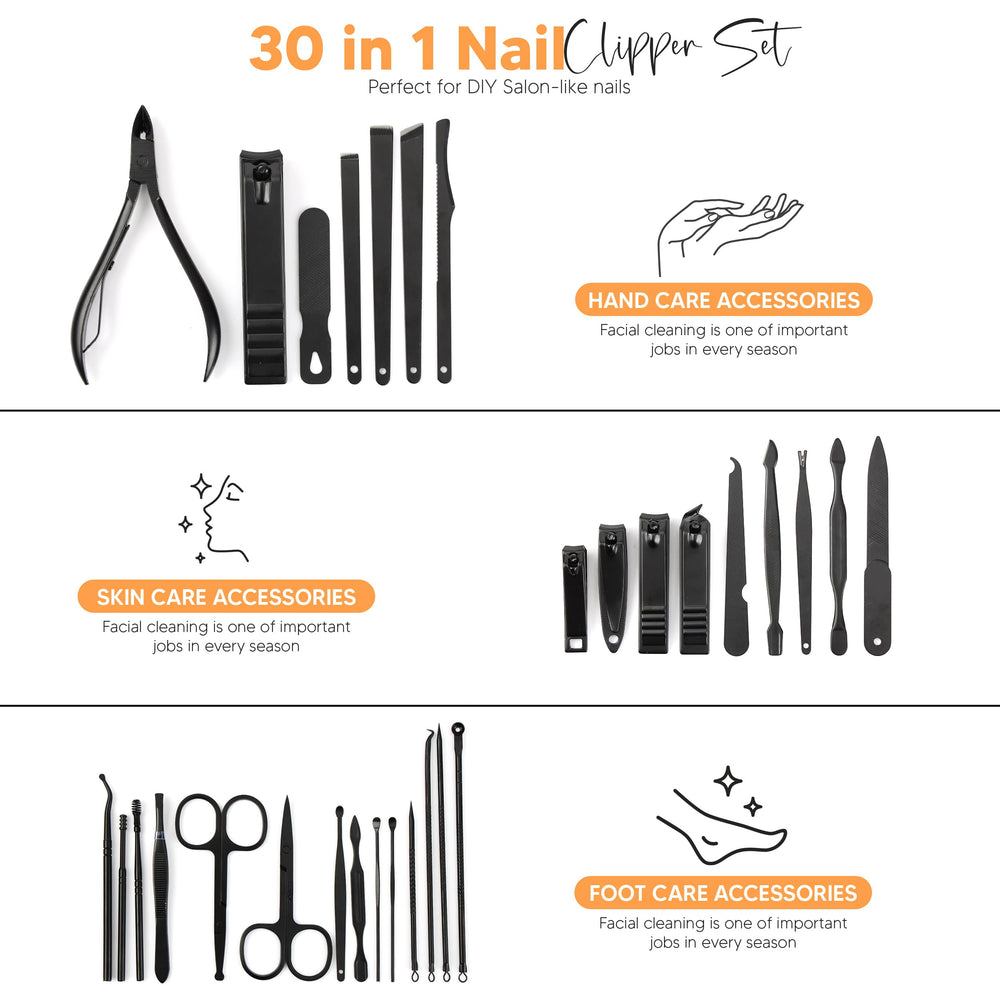 Utopia Care case open layout reveals organized tools for quick at-home mani-pedi.
