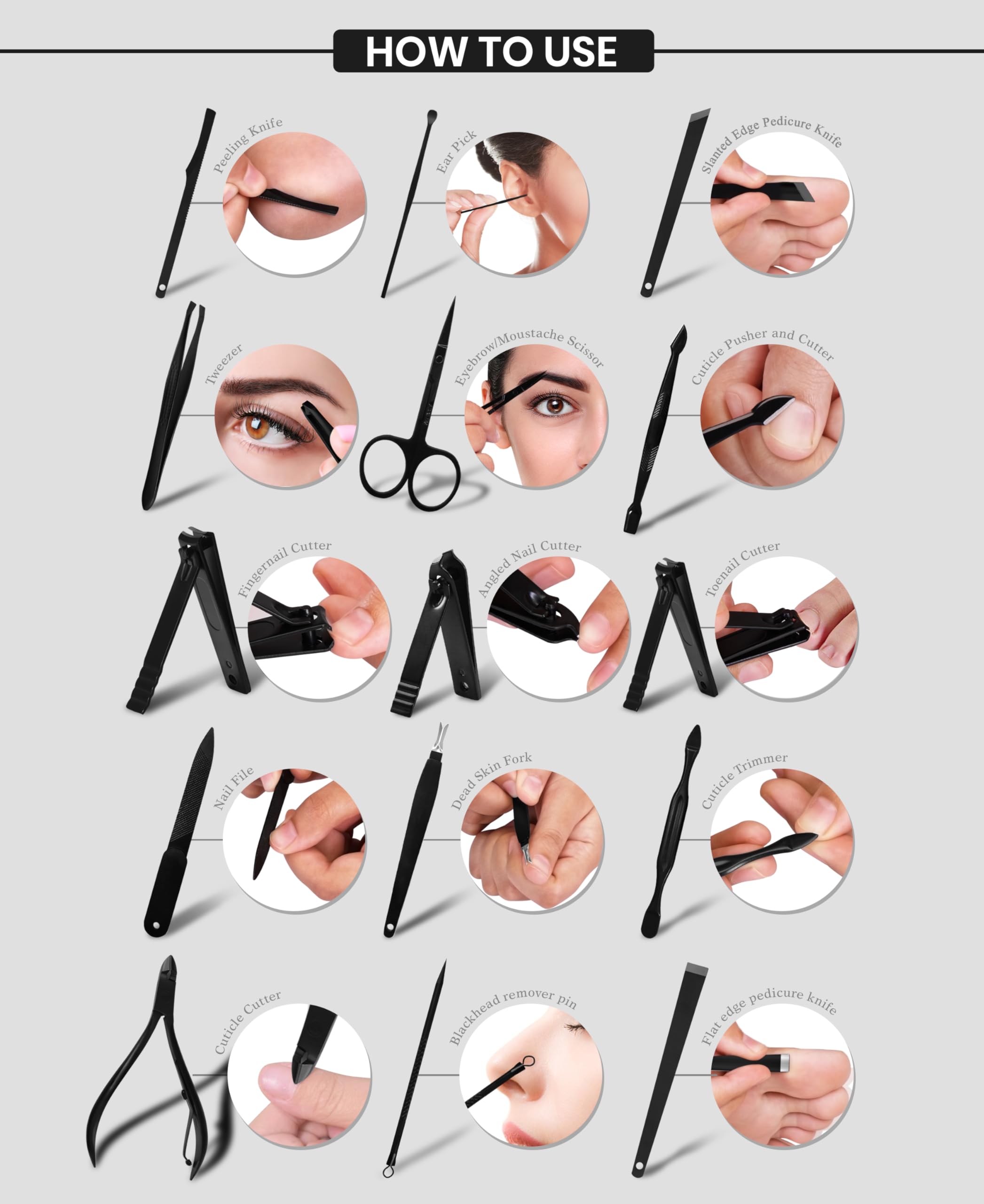 Utopia Care multi-tool scissors and tweezers shown for precise grooming tasks.