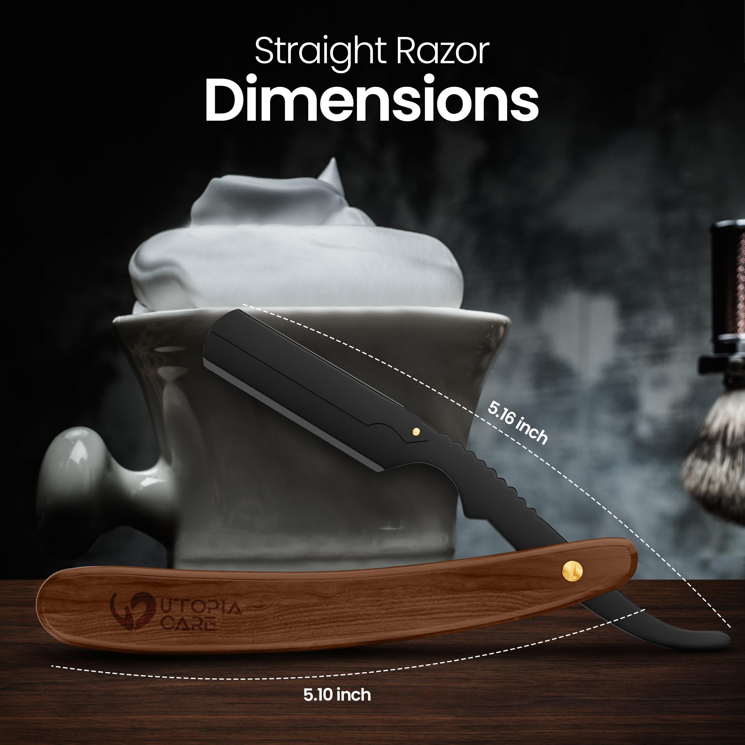 Utopia Care shaving kit with wooden grip for comfortable control.