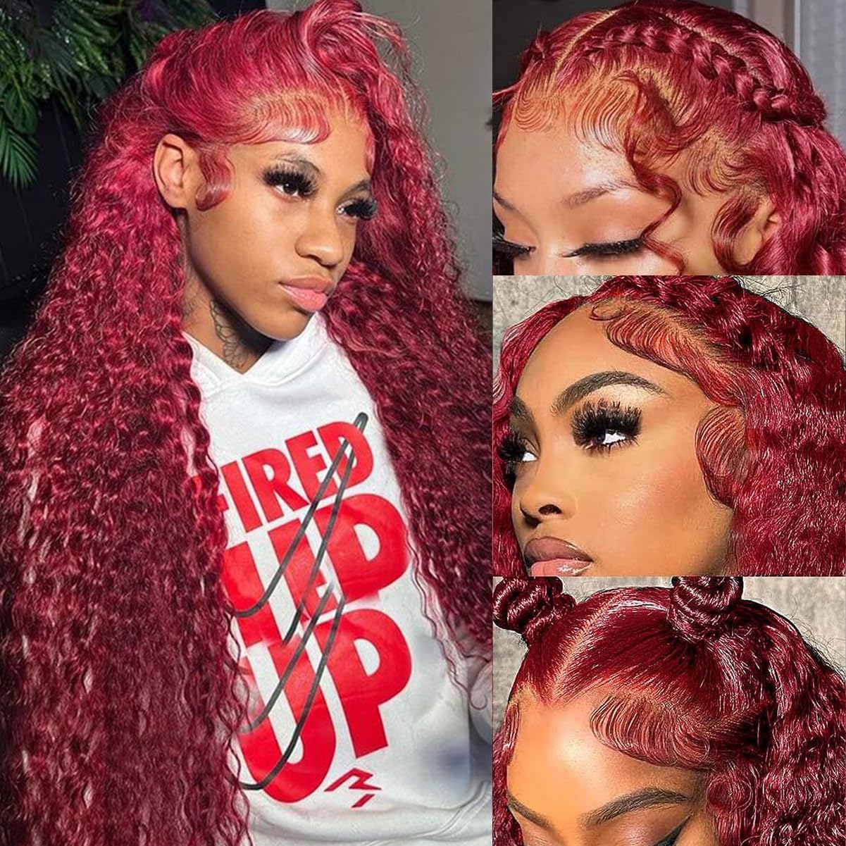 UTracycoy 99j burgundy wig front view with natural hairline.