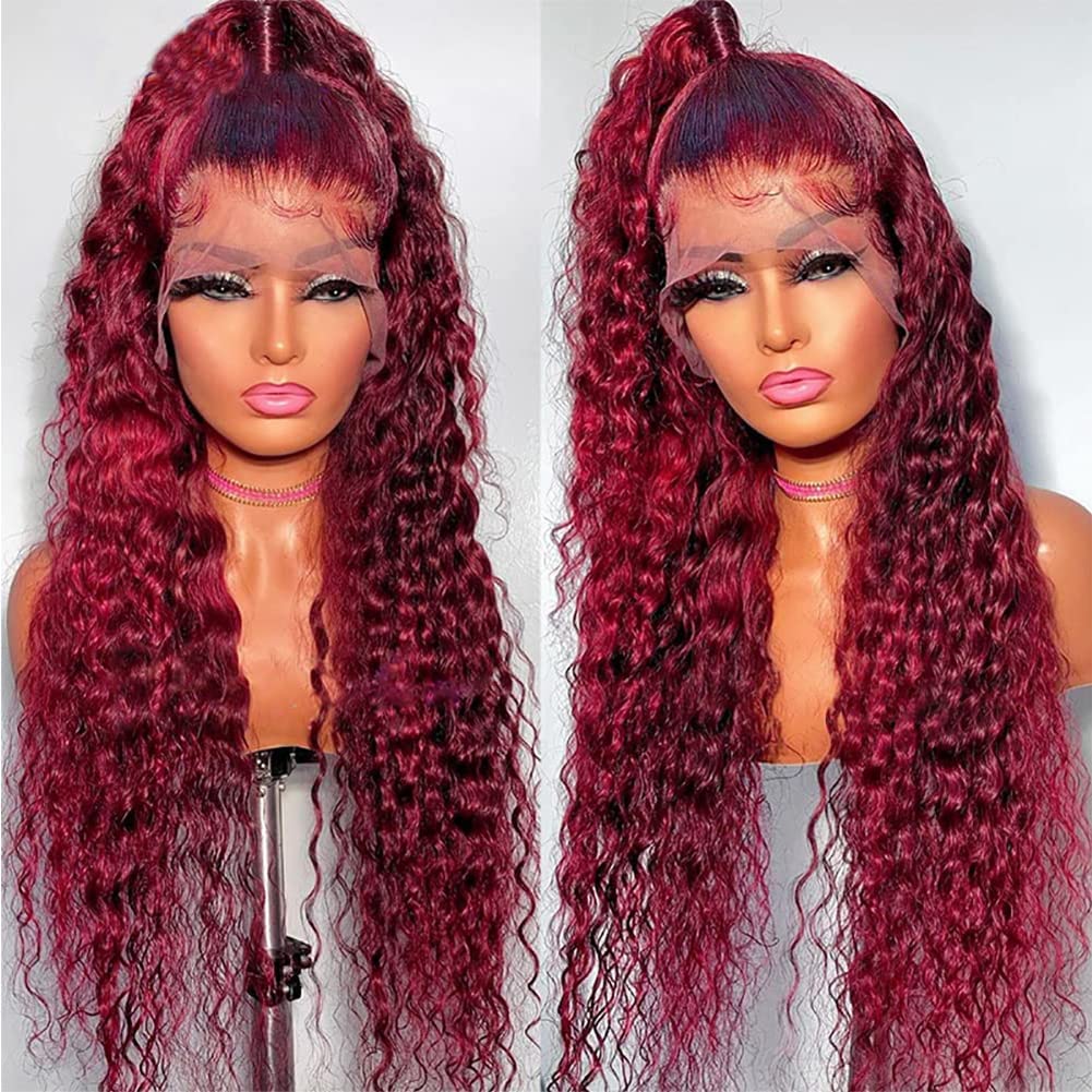 UTracycoy burgundy wig side profile shows full length and volume.