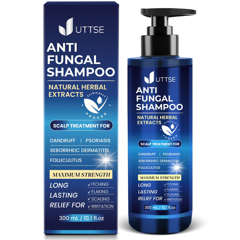 Uttse anti-fungal shampoo bottle front view showing product styling and form factor.