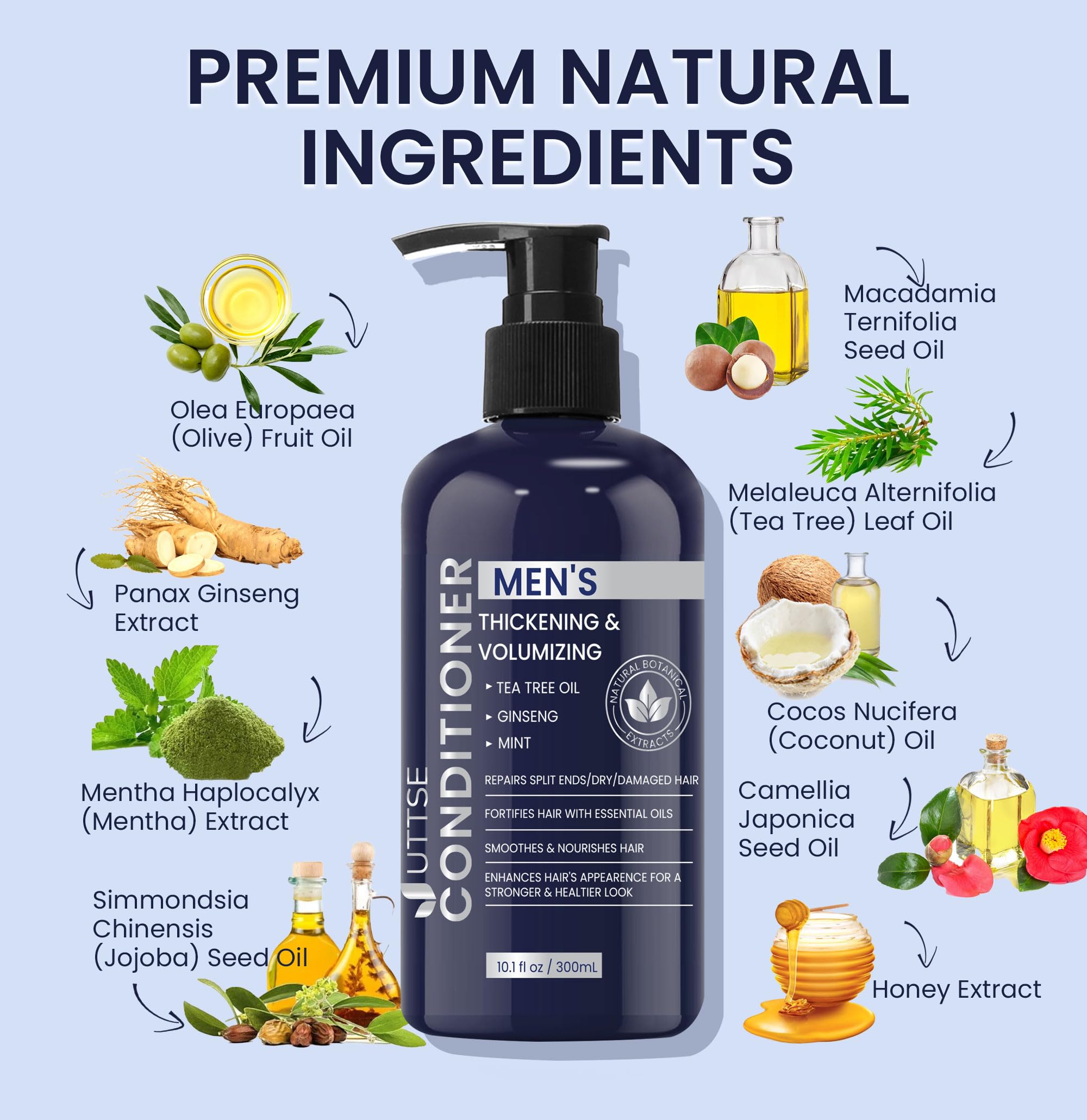 Uttse conditioner label close-up highlighting the botanical formula for refreshed scalp care.