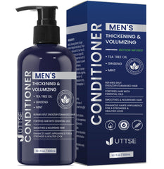 Uttse Biotin Hair Growth Conditioner bottle in dark blue promotes thicker-looking hair.