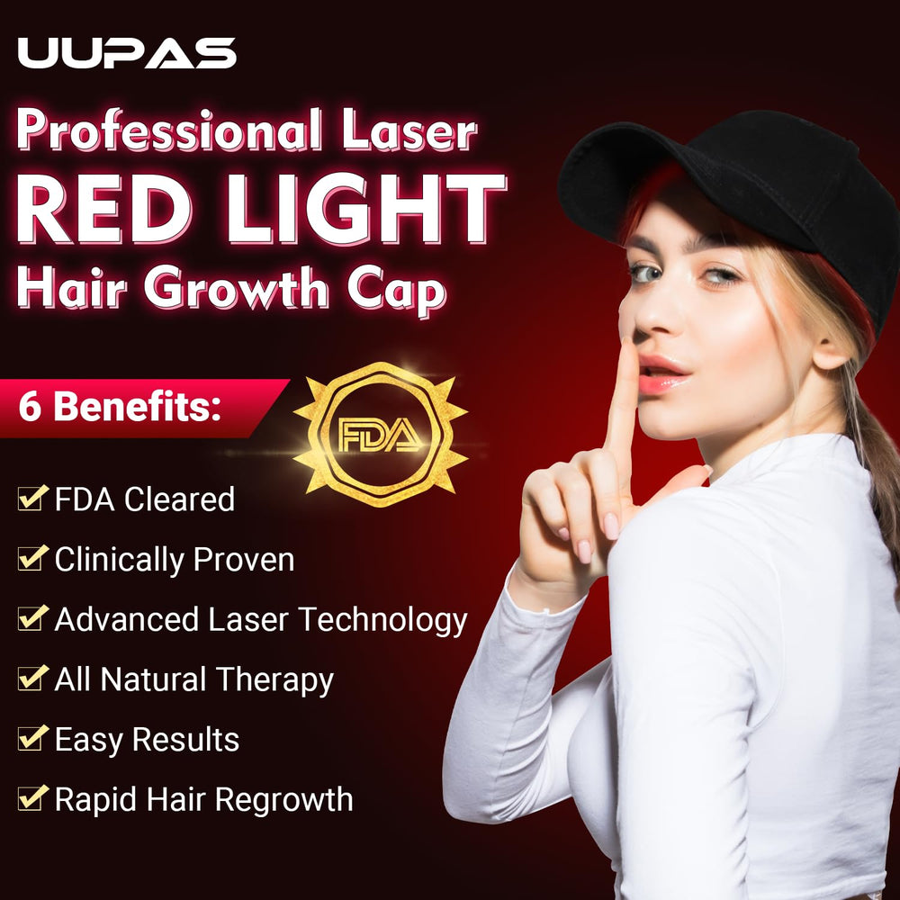 UUPAS Hair Growth Cap side view during use for targeted scalp therapy.