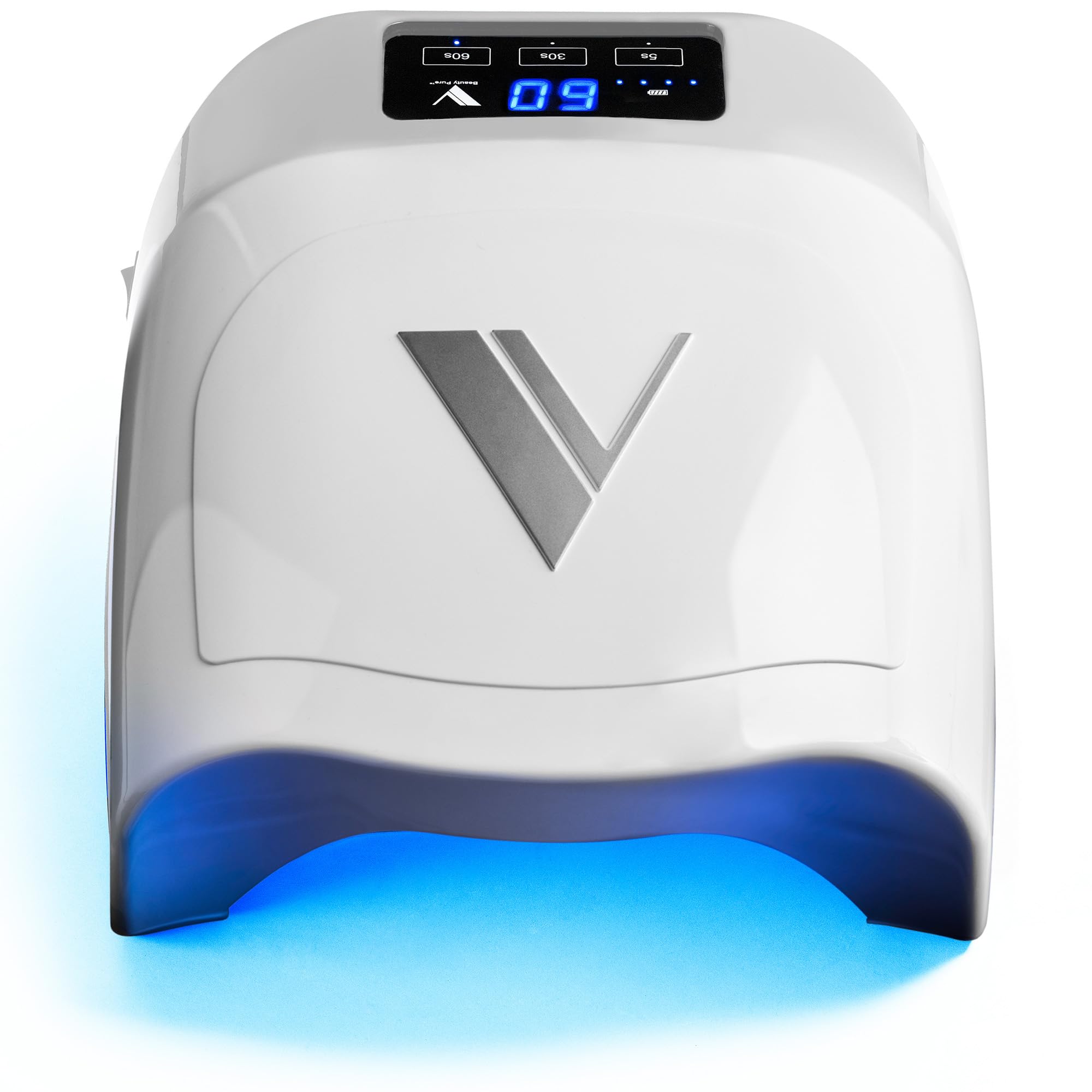 V Beauty Pure cordless UV nail lamp, front view, ideal for portable salon use.