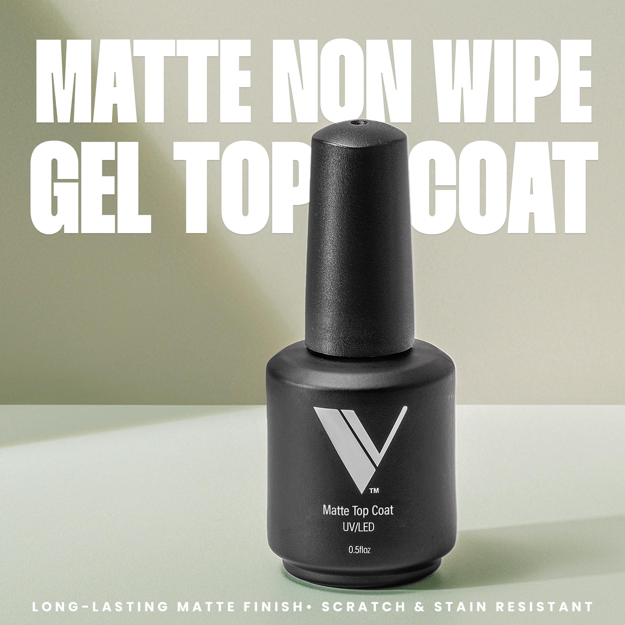 V Beauty Pure matte top coat on nails delivers durable, chip-resistant protection.