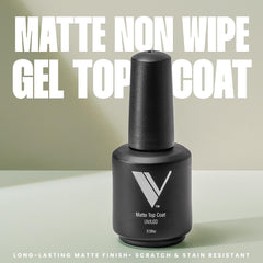 V Beauty Pure matte top coat on nails delivers durable, chip-resistant protection.
