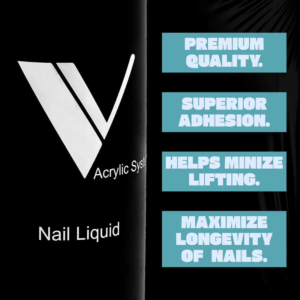V Beauty Pure monomer liquid with strong adhesion for durable wear.