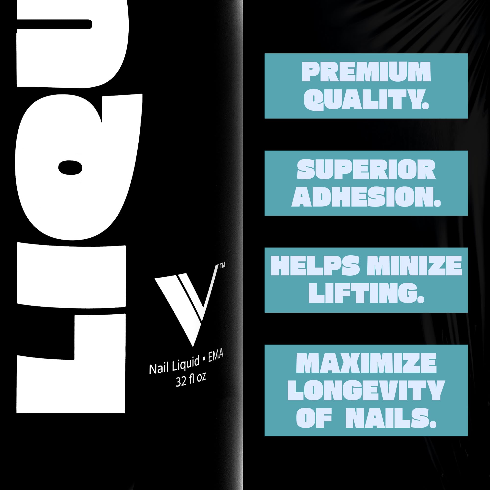 V Beauty Pure monomer liquid adhesion closeup shows strong bond potential.