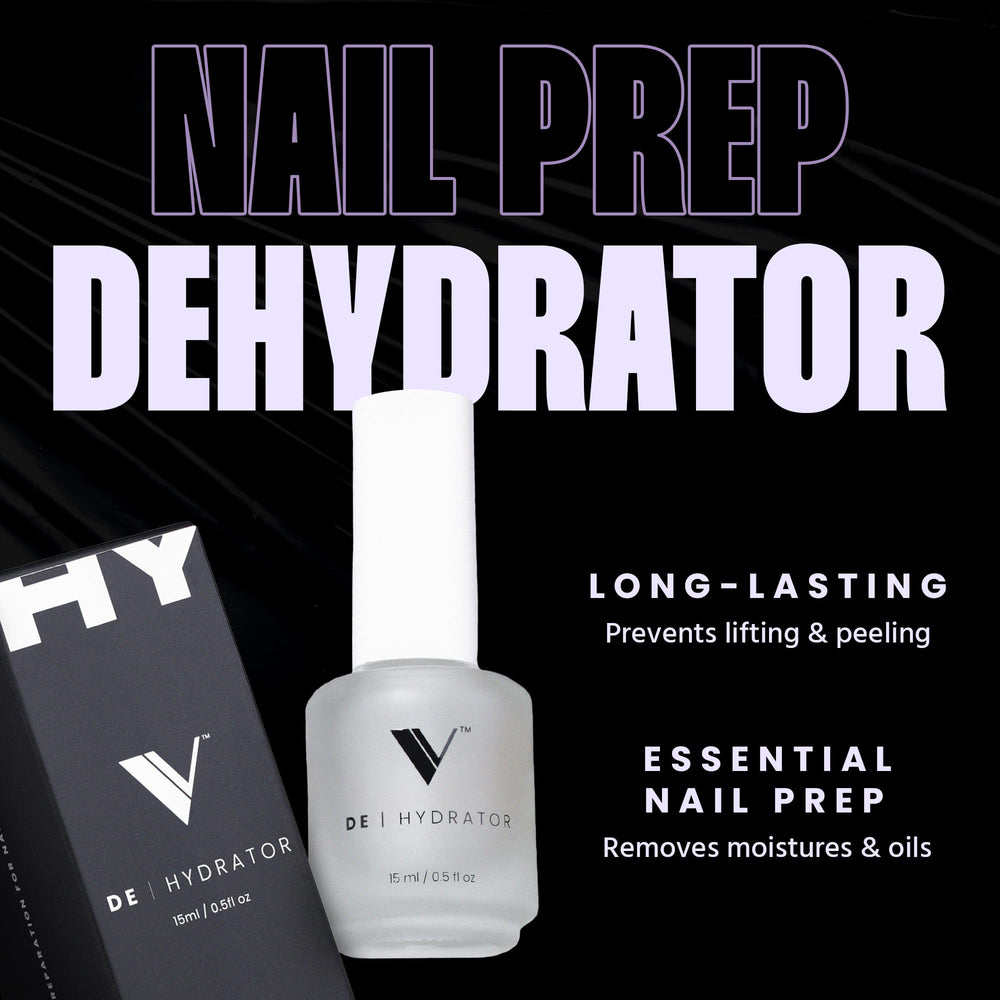 Close-up of V Beauty Pure Dehydrator drops removing oils from the nail.