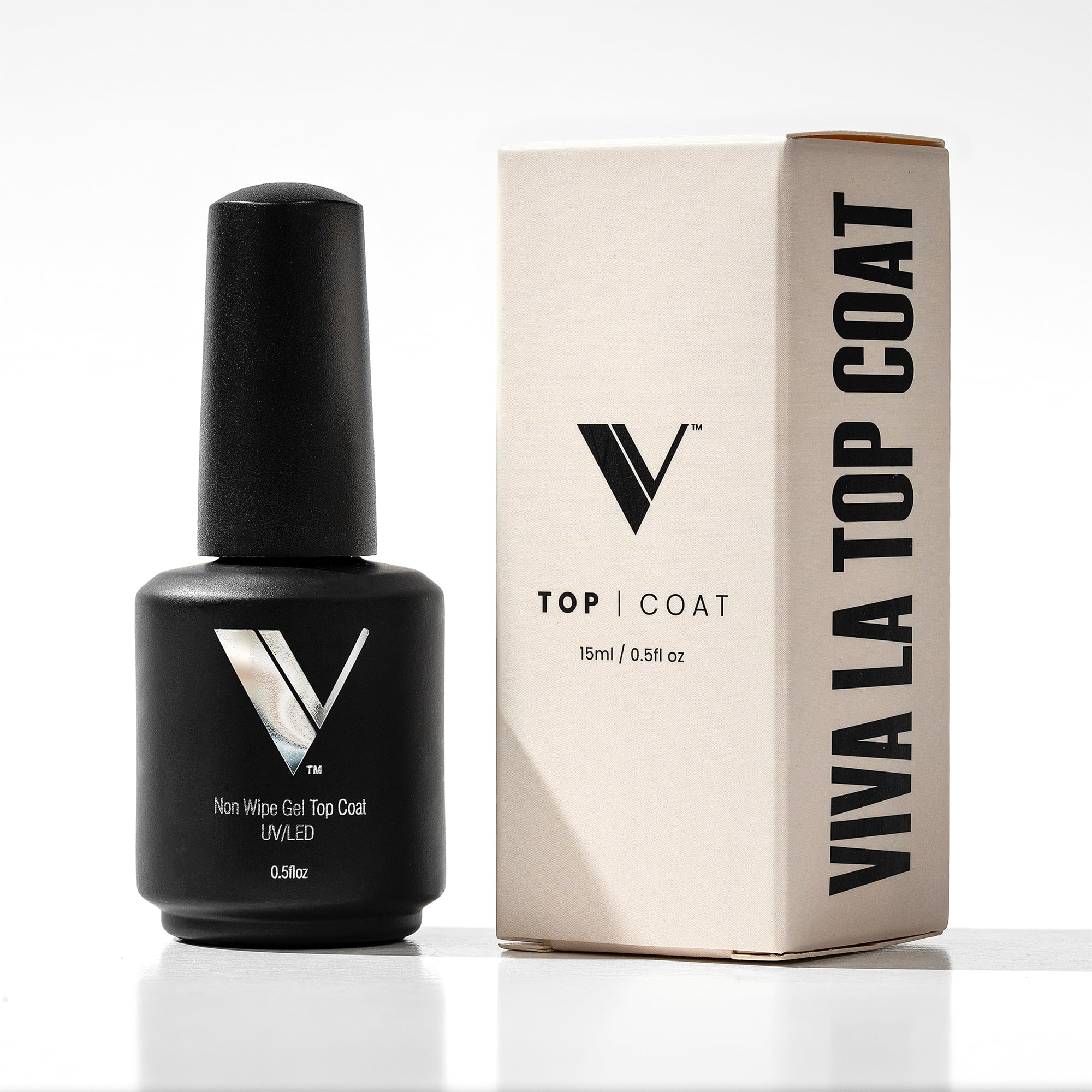 V Beauty Pure No Wipe Gel Top Coat application close-up shows a smooth, glossy shield.