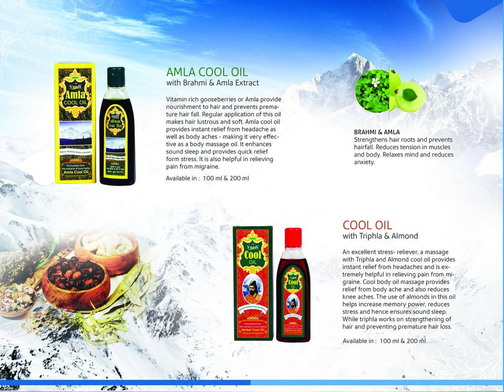 Vaadi Herbals Amla and Brahmi Hair Oil packaging-6point76oz shows convenient routine use