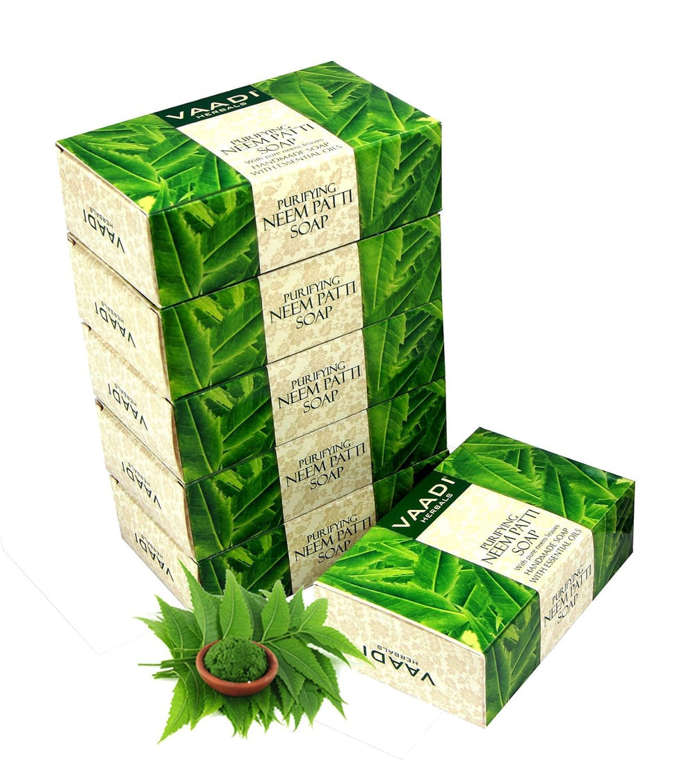 Vaadi Neem Leaves Bar Soap packaging emphasizes all-natural ingredients.