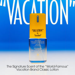 VACATION AFTER SUN body mist close-up emphasizing Aloe and Green Tea notes for post-sun refreshment.