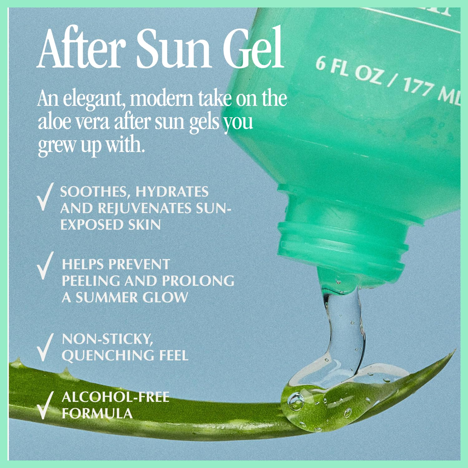 VACATION gel application close-up demonstrating non-sticky hydration after sun