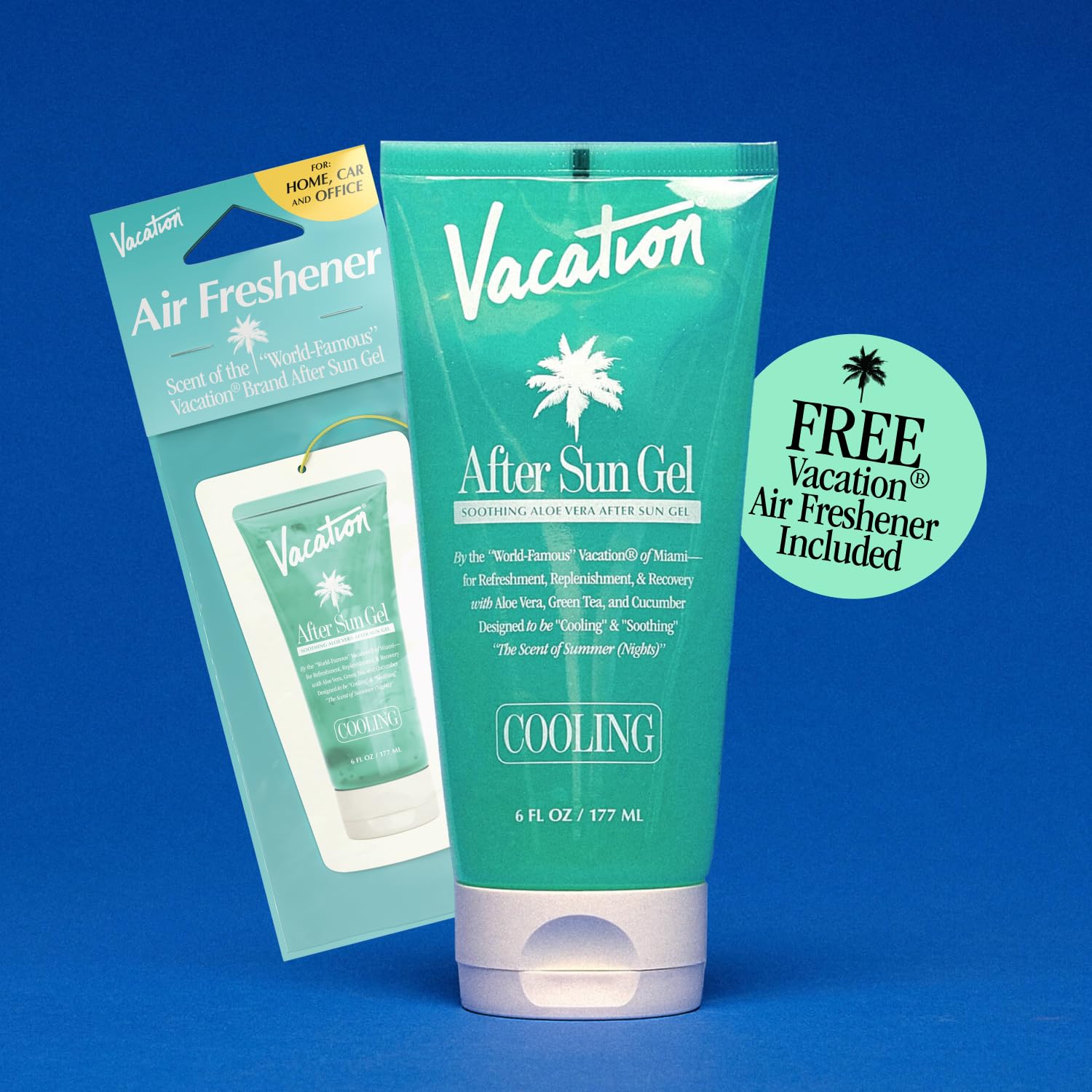 VACATION after-sun gel ingredients close-up with Niacinamide and Hyaluronic acid
