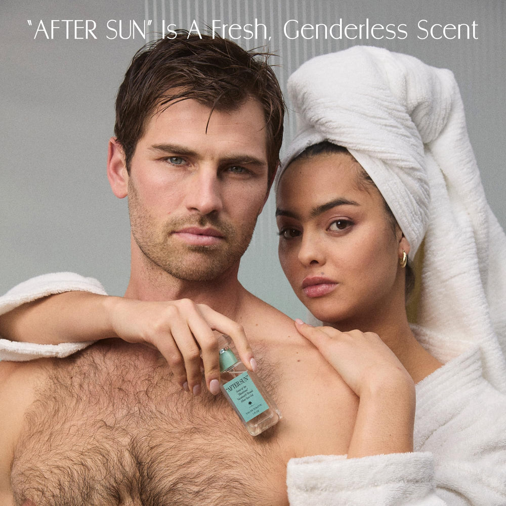 Summer night scene with VACATION After Sun bottle hints at versatile scent.