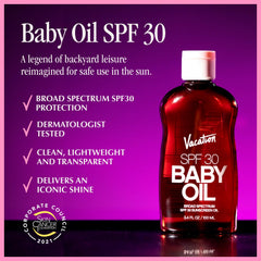 Vacation Baby Oil SPF 30 application shot showing lightweight texture on skin.