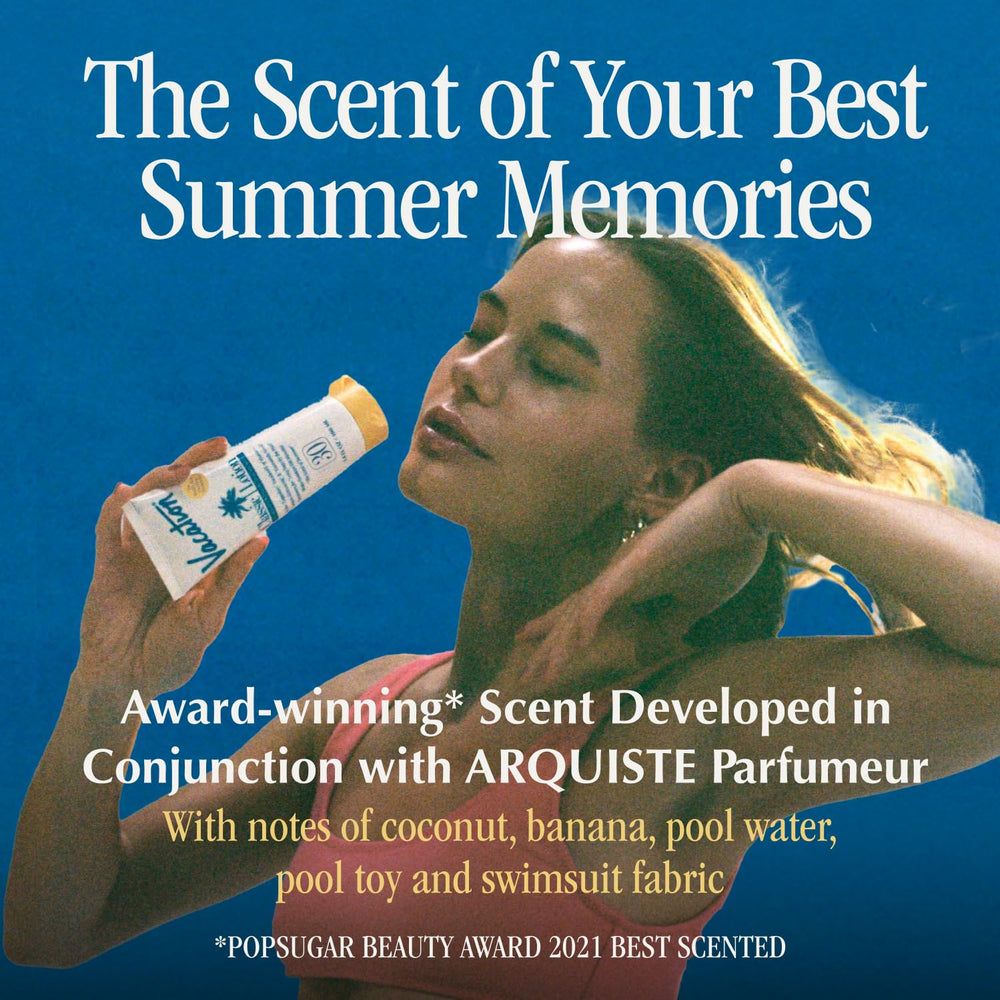 VACATION Classic Sunscreen Lotion applied with no white cast on the skin.