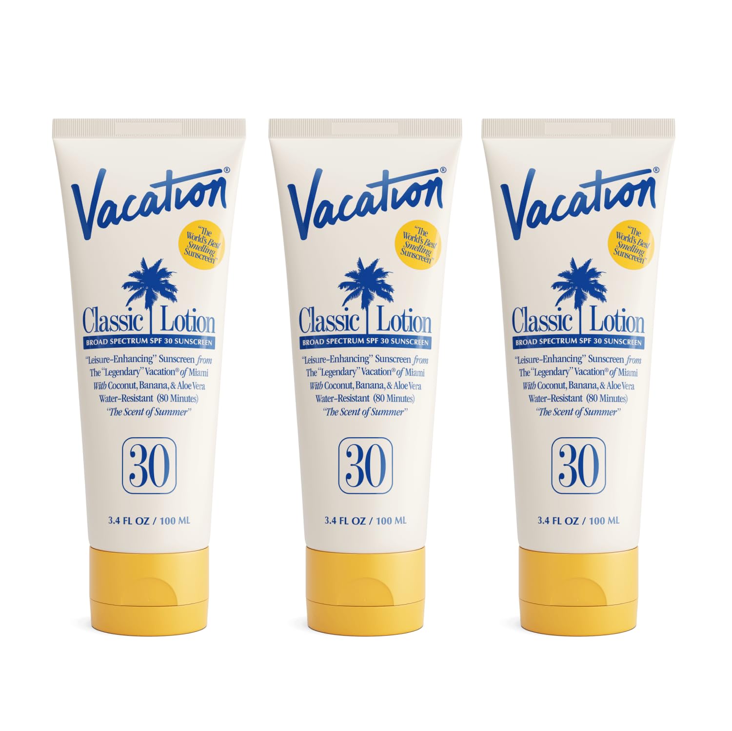VACATION Classic Sunscreen Lotion bottle showing SPF 30 protection in travel-friendly packaging.
