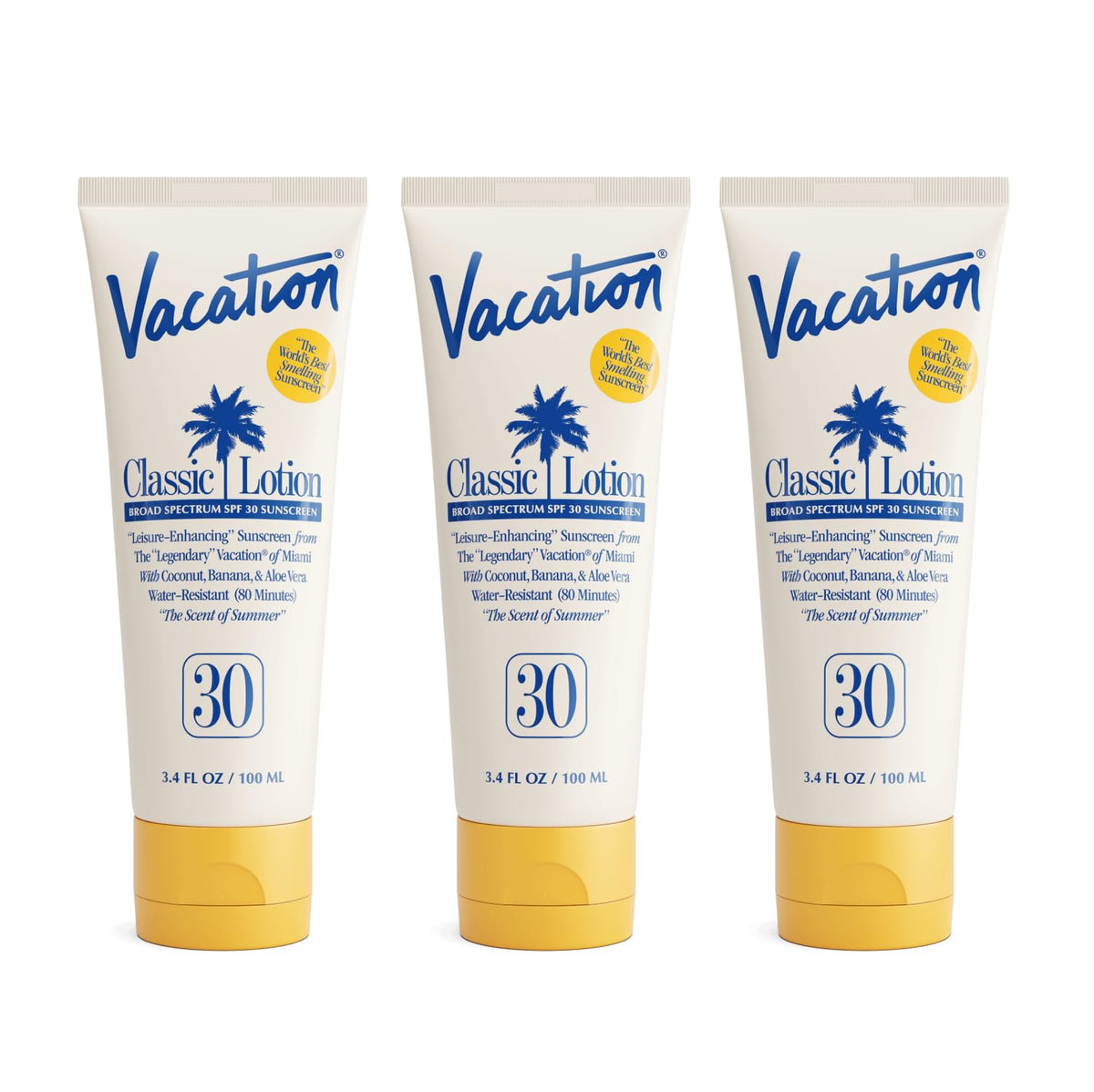 VACATION Classic Sunscreen Lotion bottle showing SPF 30 protection in travel-friendly packaging.