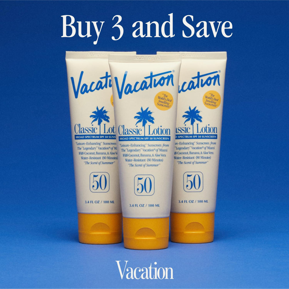 Forearm swatch showing no white cast on diverse skin tones with VACATION SPF 50