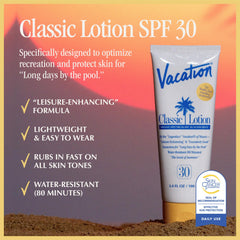 VACATION Classic Sunscreen Lotion spread on skin for quick absorption and a sheer finish.