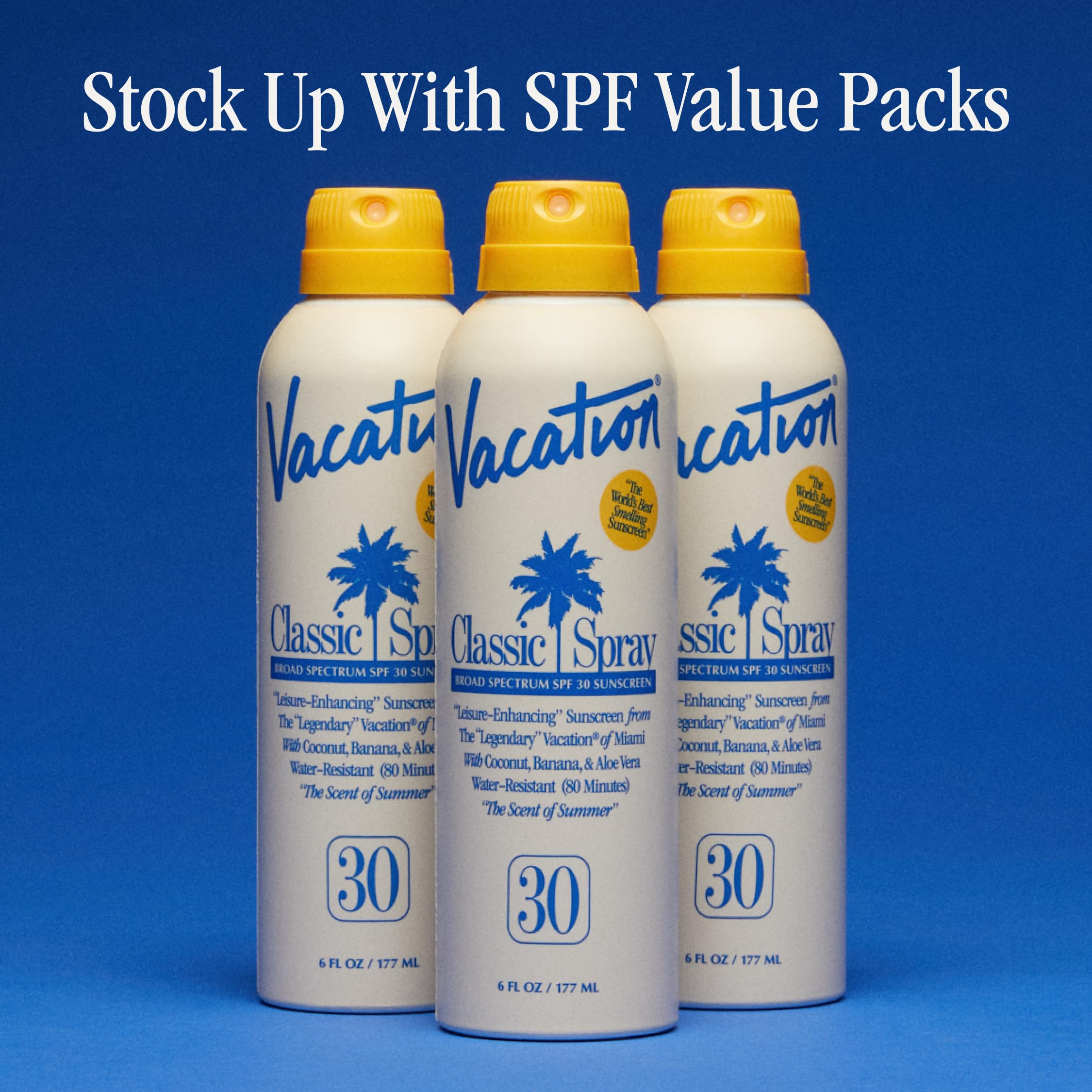 VACATION Classic Sunscreen scent notes image highlights coconut and banana fragrance.