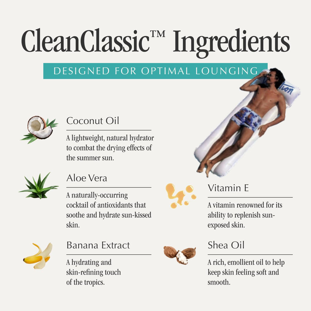 Vacation Classic Sunscreen Spray SPF 50 scent profile highlights coconut banana and pool-inspired aroma