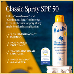 Vacation Classic Sunscreen Spray SPF 50 used upside down for easy, even coverage