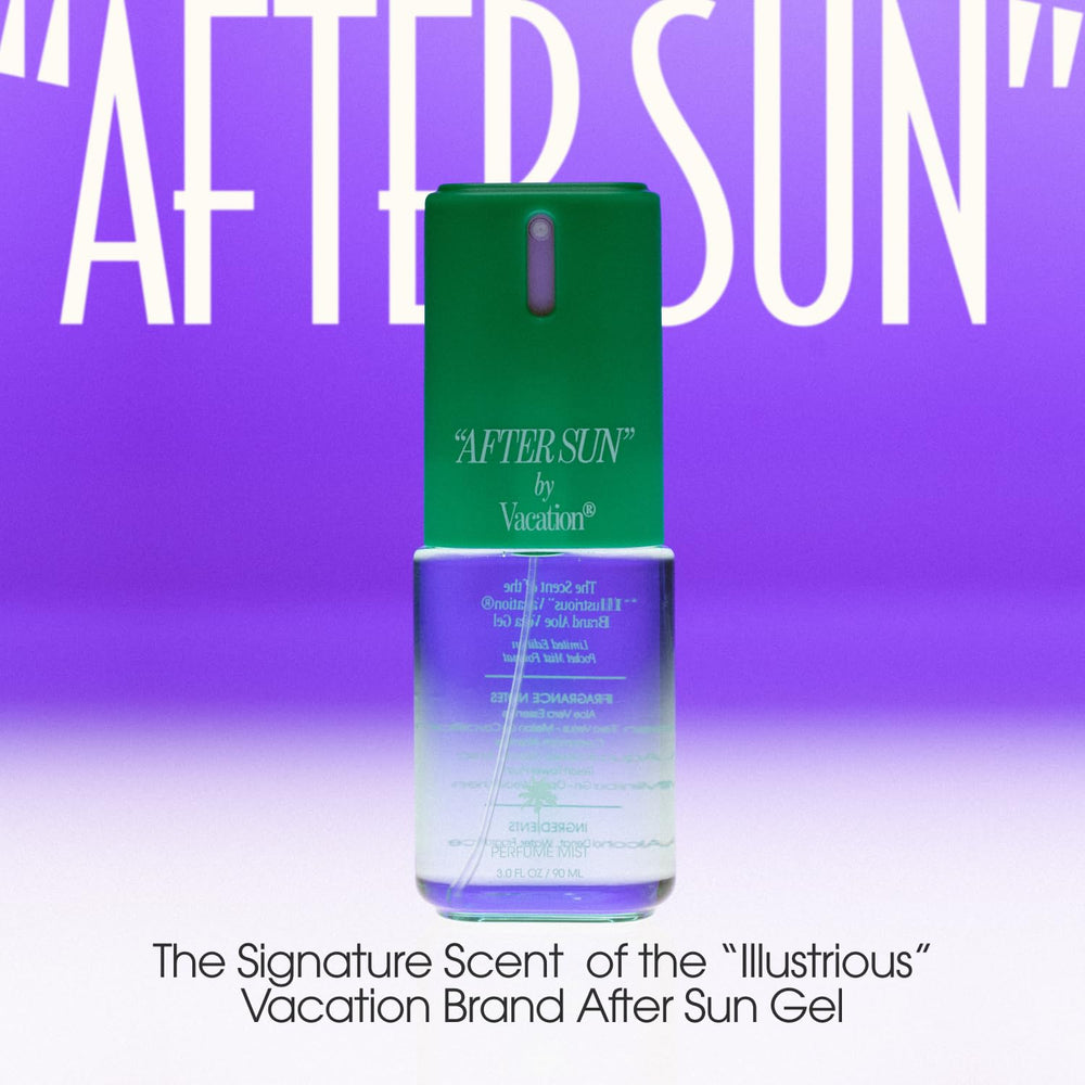VACATION GRAND CUVÉE body mist close-up highlighting Argan and Vanilla Bean notes.
