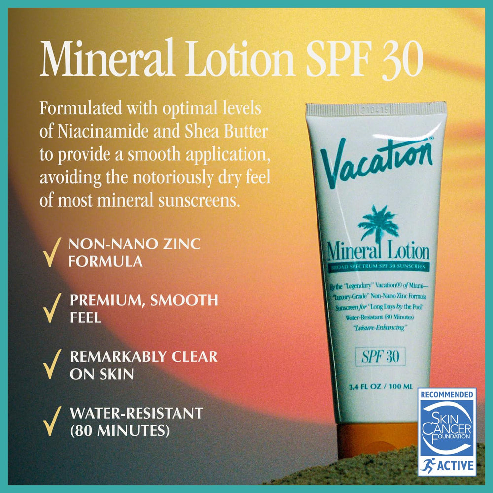 Vacation mineral sunscreen being spread on skin for fast absorption.
