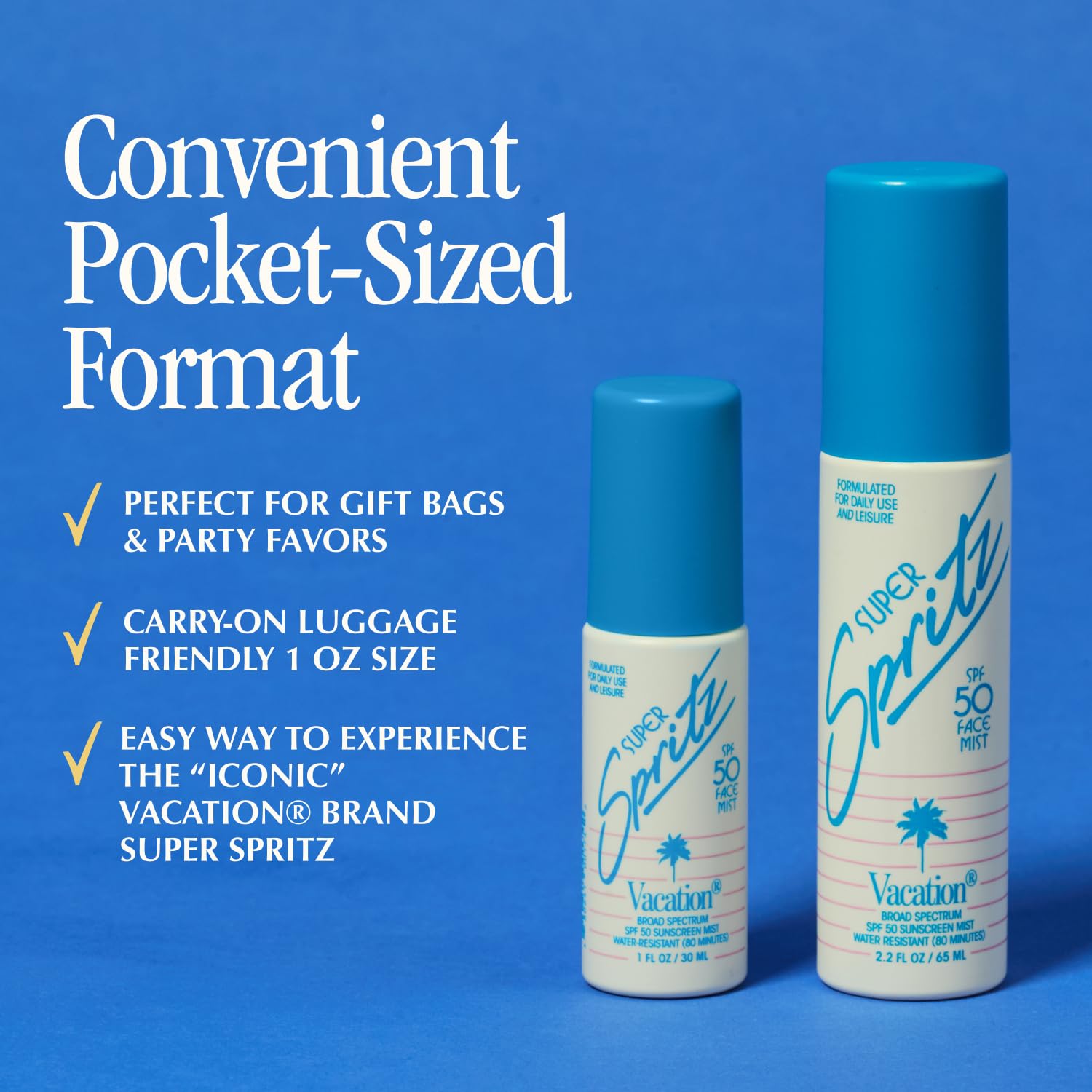 Vacation Mini Super Spritz SPF 50 makeup-friendly spray on skin