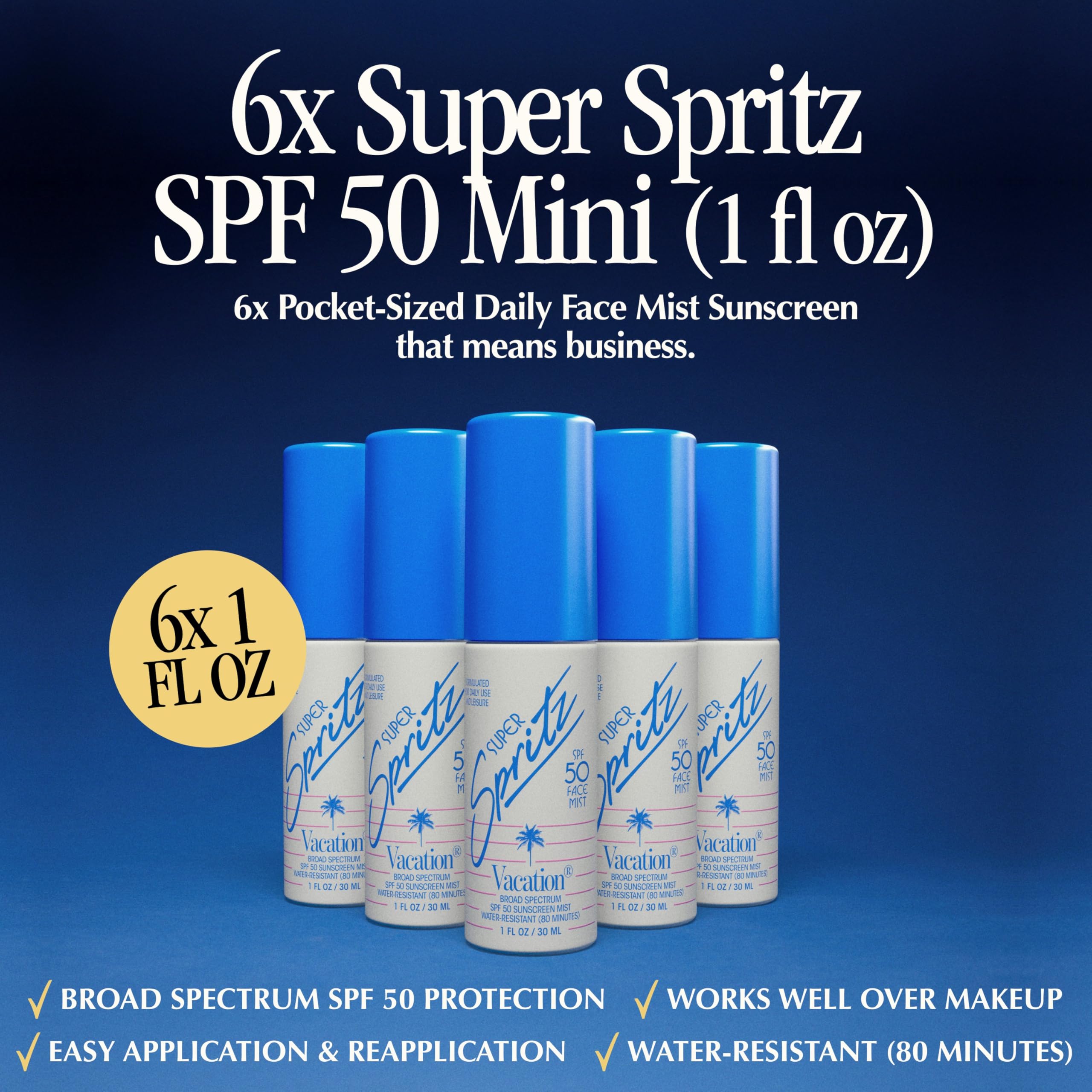 Vacation Mini Super Spritz SPF 50 mist-application for quick protection