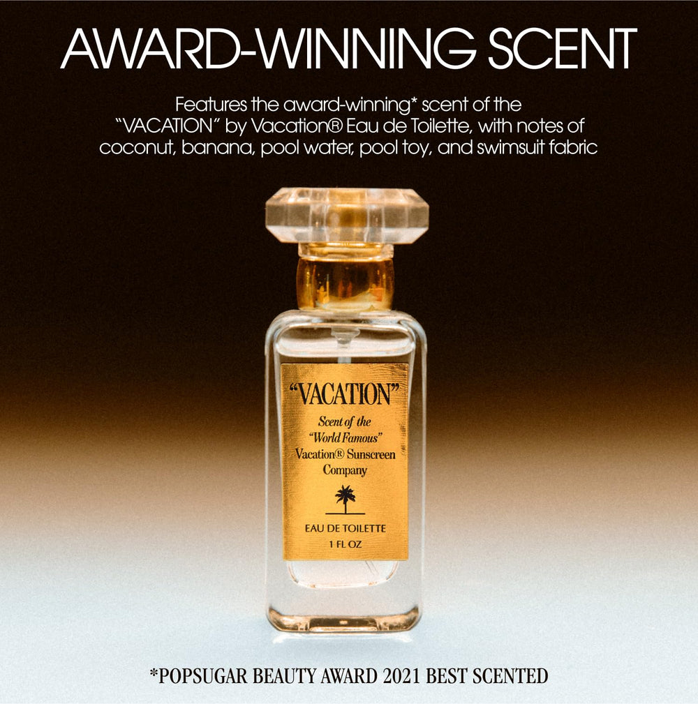 VACATION Shimmer Oil SPF 30 liquid gold close-up showing shimmer texture.
