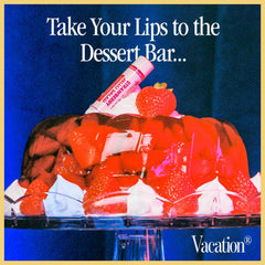 Vacation SPF 30 lip balm with clear sheen for moisturized lips.