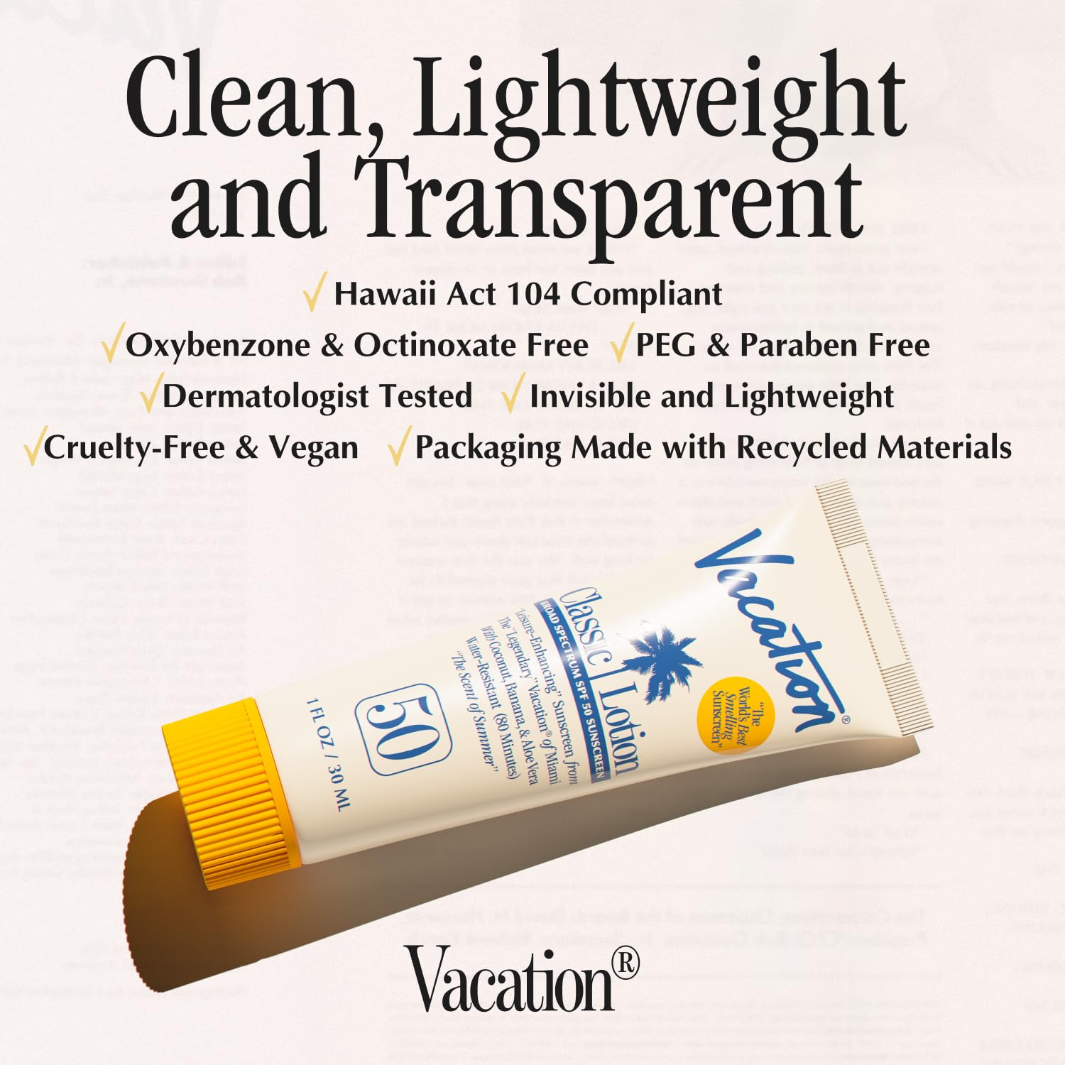 Vacation SPF 50 water-resistant for 80 minutes during swim or sport