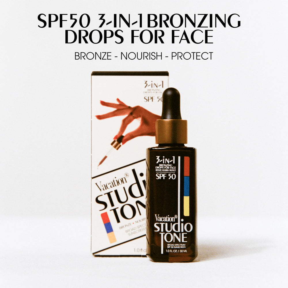 Vacation Studio Tone bronzing drops with dropper enabling precise shade control.